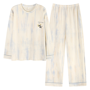 芬腾可安长袖睡衣女款2026新款秋春季纯棉带胸垫熊猫女士家居服冬