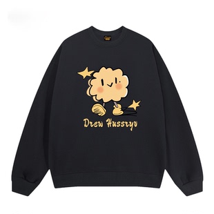 Drew美式潮牌明星同款卡通加绒圆领卫衣男女秋冬休闲宽松情侣上衣