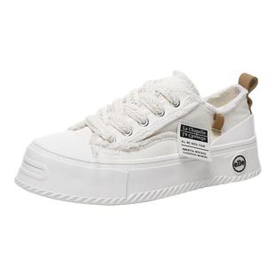 拉夏贝尔帆布鞋女2026新款春夏透气厚底配裙子小白鞋白色百搭板鞋