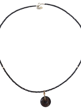 天然黑尖晶石项链配银曜石平安扣