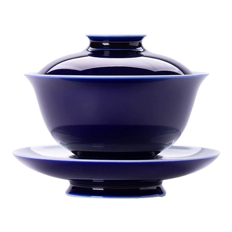 玖廷纯手工霁蓝釉三才盖碗茶杯大号景德镇陶瓷功夫茶具泡茶碗单个