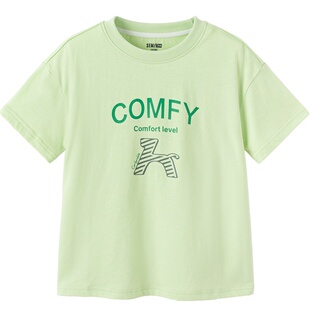 森马儿童短袖T恤时尚印花宽松针织休闲夏装男童女童洋气条纹上衣