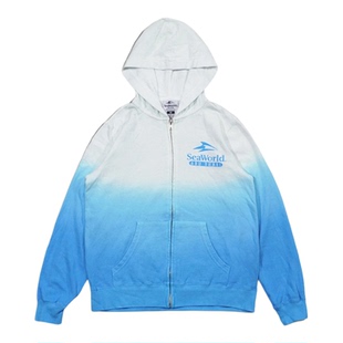 美潮街头休闲图案印花渐变设计抓绒拉链开衫连帽套头卫衣