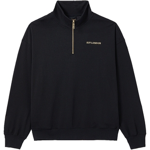 BOYLONDON春季情侣款长袖简约潮牌刺绣时尚半拉链立领卫衣N03070