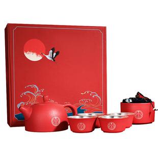 新婚礼物送新人结婚足银999茶具套装高档实用陪嫁伴手礼敬茶杯子