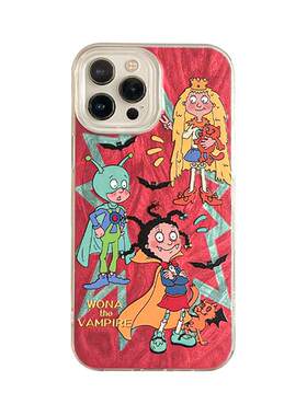 benefit彩色拼接小魔女蒙娜17适用于iphone16promax苹果15PRO手机壳13新款14套12创意11羽纱xsmax硅胶xr防摔