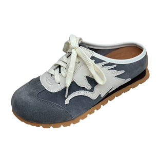 复古风德训鞋女2026新款真皮拼色女鞋一脚蹬懒人鞋内增高包头拖鞋