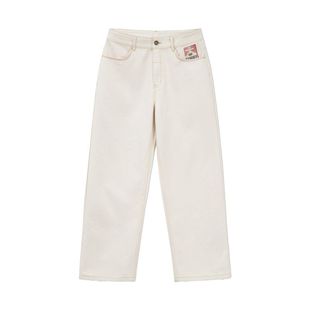 马登工装美式复古白色牛仔裤直筒cleanfit阔腿垂感宽松休闲裤男冬