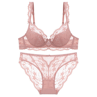 DPLAYSWEET法式复古粉色蕾丝小胸聚拢文胸内衣套装女2025冬冬新品
