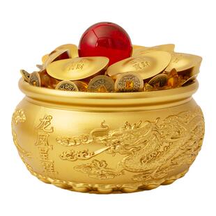 铜龙凤呈祥聚宝盆结婚乔迁送礼入户玄关招米招摆件工艺品大号装饰