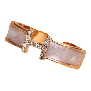 字母白贝母戒指设计感ins小众个性时尚指环冷淡风气质简约食指戒