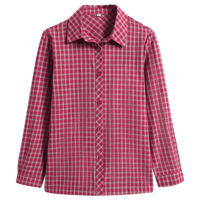 妈妈装春秋时尚格子全棉衬衫长袖