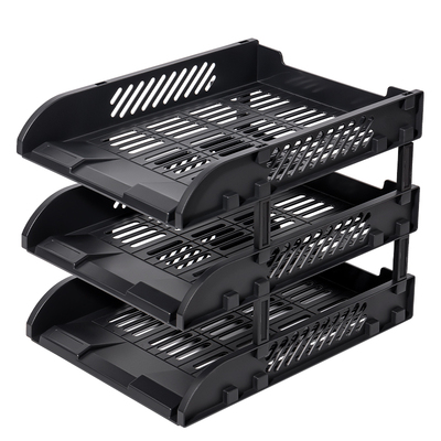 得力大容量文件架桌面文件收纳架文件座三层加厚文件盘文件框办公桌置物架文件收纳盒书桌a4资料架黑色文件座