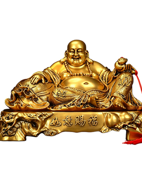 古铜色笑口大肚弥勒佛摆件招财如意钱袋客厅酒柜公司乔迁开业礼品