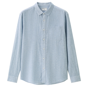 佐丹奴2026年春季新款棉麻单口袋通勤休闲亚麻衬衫男长袖01045485