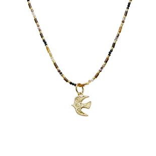 LAZY CIRCLES金色虎眼石小鸟项链女百搭串珠秋冬氛围感毛衣链轻奢