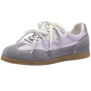 热风百搭德训鞋女2026年春季新款软底紫色休闲鞋女鞋子H14W26121B