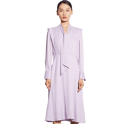 飘带领压褶长袖连衣裙LANDI