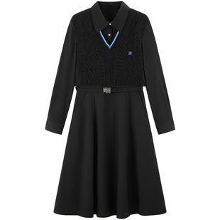 太平鸟冬季毛衫撞色刺绣个性拼接衬衫连衣裙A1FAE4432