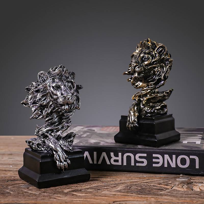 复古树脂迷你狮子头摆设创意工艺品装饰桌面玄关办公室摆件酒柜