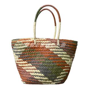 大容量斜纹纸草拉菲草手工编织包泰国腋下单肩背度假风草编包包女