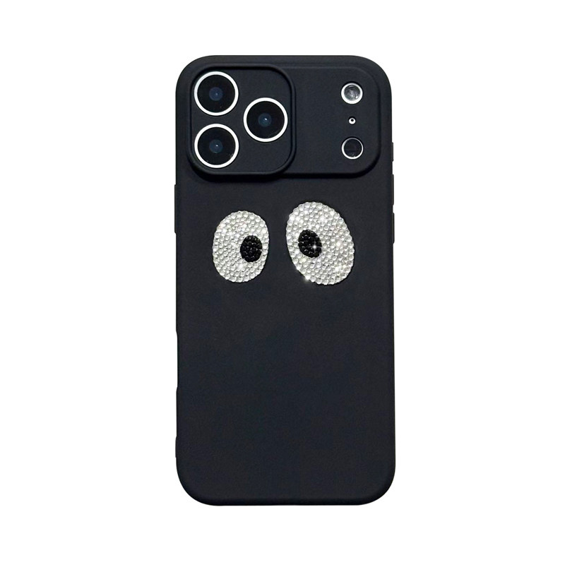 ins极简经典水钻适用iphone17promax不对称大眼睛手机壳苹果16/15全包软壳华为mate60pro磨砂防摔
