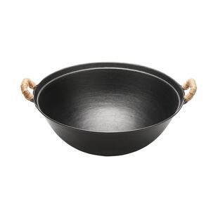 王源吉铸铁锅双耳家用老式炒菜锅不粘锅圆底无涂层苏锅王燃气专用