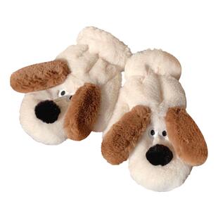 细细条 可爱正版掌门狗毛绒手套冬骑车防寒保暖挂脖连指手套男女