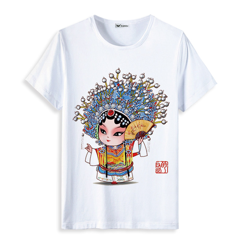 夏季新款中国风京剧脸谱男女短袖T恤印花休闲宽松圆领半袖上衣服