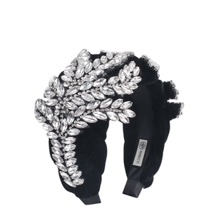 Mibeco重工欧美树叶满钻发箍编织黑色丝绒复古发卡宽边高颅顶头饰