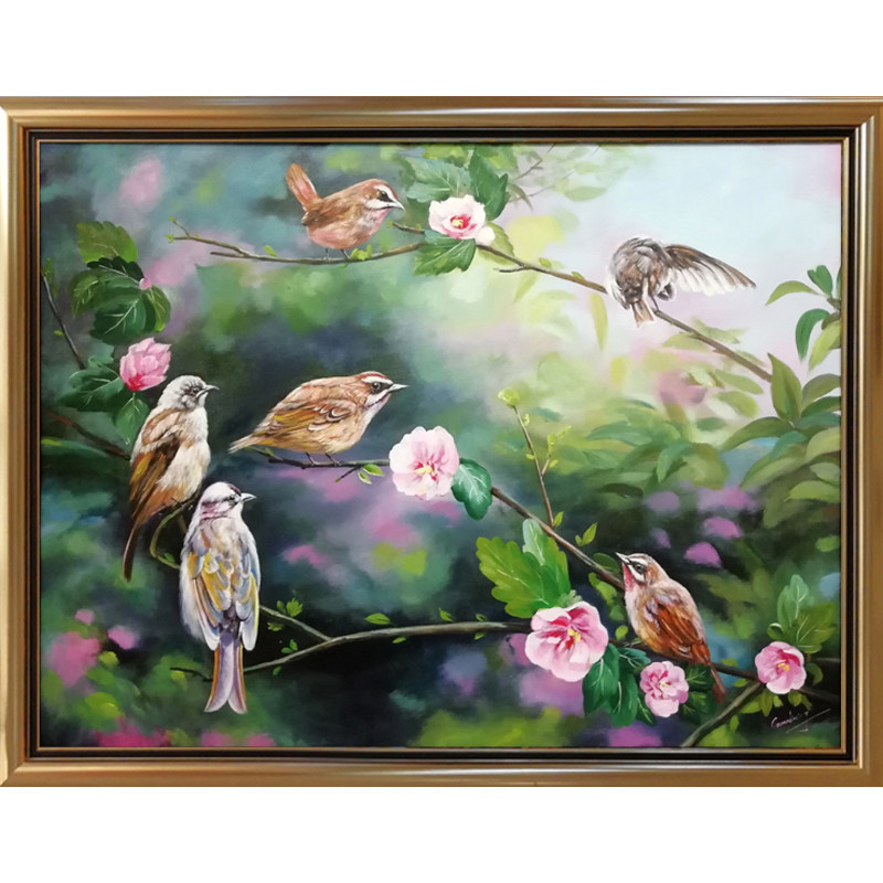 鸟语花香原创手绘油画