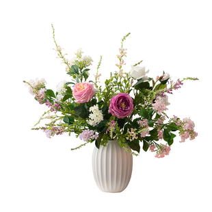 仿真花玫瑰花束客厅自然风餐桌摆件家居装饰花艺白色花瓶插花