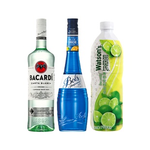 绿野仙踪！百加得白朗姆酒+波士蓝橙力娇酒+屈臣氏青柠汁调酒基酒