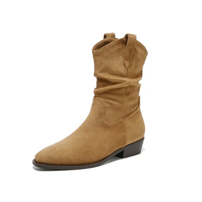 星期六复古短靴女2025尖头堆堆靴