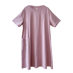 康妮雅纯棉睡裙女夏季短袖睡衣裙甜美可爱简约薄款家居服中长裙