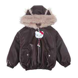女童双面穿加绒皮衣外套冬季新款洋气儿童皮毛一体加厚派克服棉衣