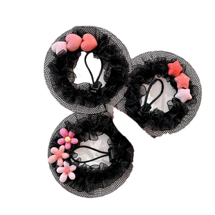 花朵儿童舞蹈发网女童扎丸子头盘发器头饰隐形拉丁舞网兜头花发饰