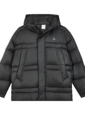 PUMA彪马冬季新款男女同款宽松休闲保暖羽绒服黑色外套 633497-01