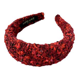 红色羊毛呢高颅顶宽发箍港风厚海绵头箍粗花呢小香风头饰新年发卡