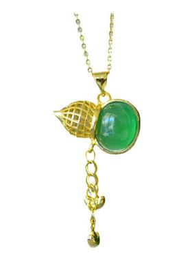 古法鎏金镶嵌天然冰种帝王绿玉髓葫芦吊坠福禄挂件配证书礼盒链子