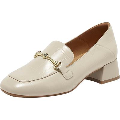 百思图2025秋新款复古羊皮乐福鞋皮鞋通勤粗跟方头女单鞋TL527CA5