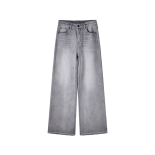 U/TI灰色水洗复古直筒牛仔裤女百搭阔感棉休闲裤尤缇2025春季新款