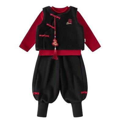 INSbobo儿童斜襟盘扣刺绣套装