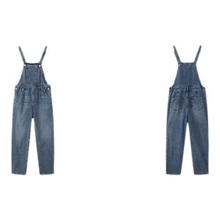 PIT复古牛仔背带裤直筒阔腿裤女2025春季新款高腰减龄百搭连体裤