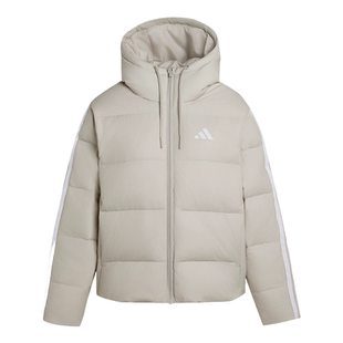 adidas阿迪达斯三条纹女款短连帽羽绒服秋冬装防风外套 KH3979