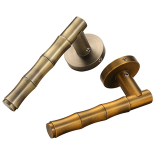 「盛竹」复古中式家用房门锁室内卧室木门古铜色磁吸静音门把手