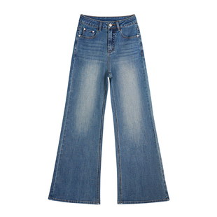 王家有鱼爆款不贴腿微喇裤2025新款中高腰牛仔裤时尚显瘦裤子女装