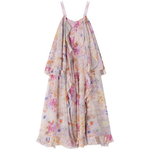 三亚海边度假长裙裙沙滩裙海岛女法式超仙粉色甜美雪纺连衣裙气质