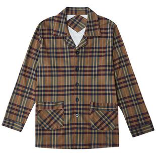 睡衣女单件上衣纯棉长袖春秋款可外穿大码格子秋天翻领开衫家居服