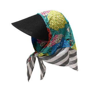 遮阳头巾帽子女夏复古蕾丝度假沙滩草帽护颈民族风一体防晒包头帽